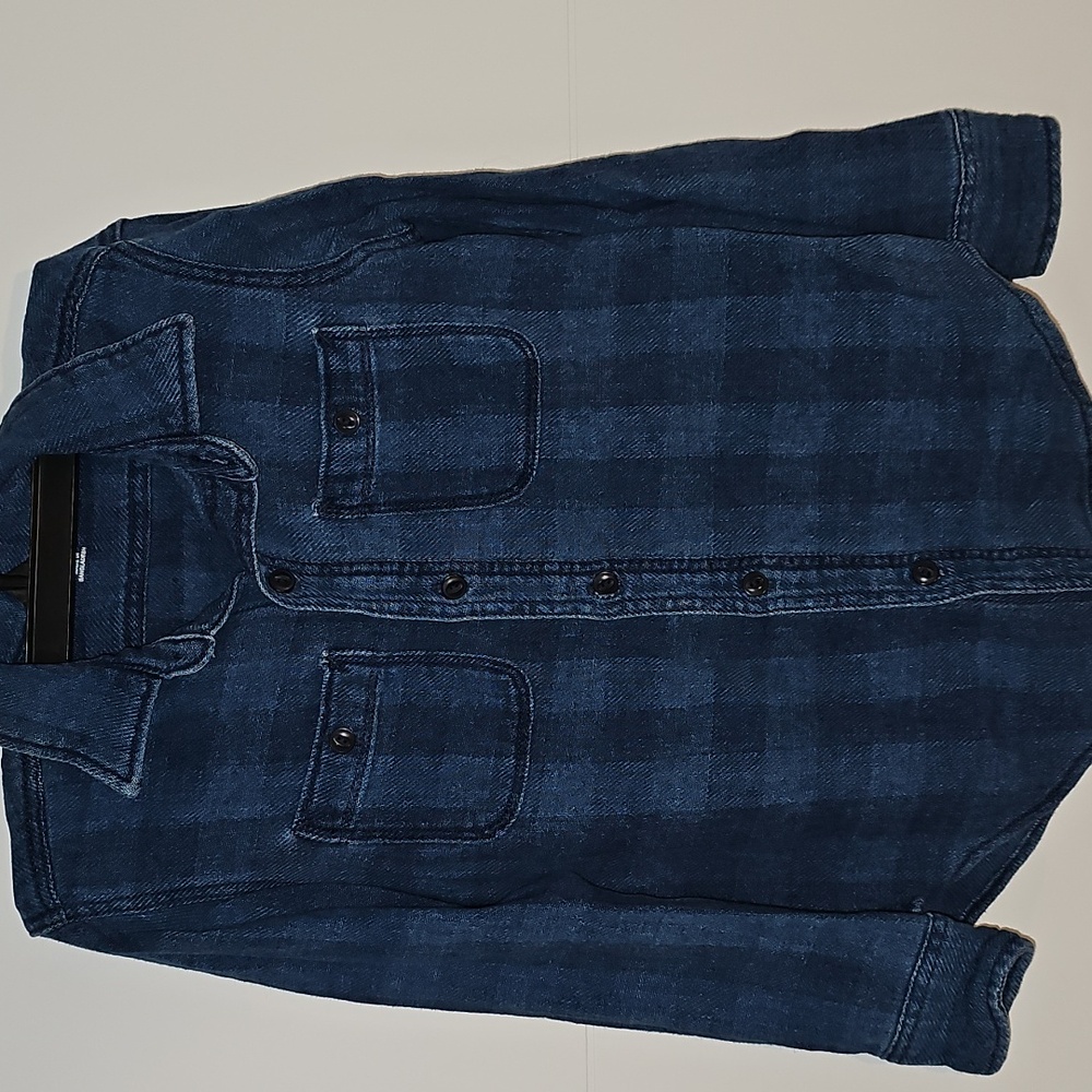 Gap Kids Blue Denim Plaid Long Sleeve Shirt Boys Medium 8/9